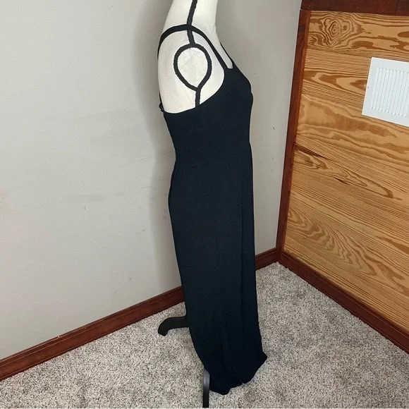 Madewell Smocked Crop Wide Leg Jumpsuit in True Black 2 H1084